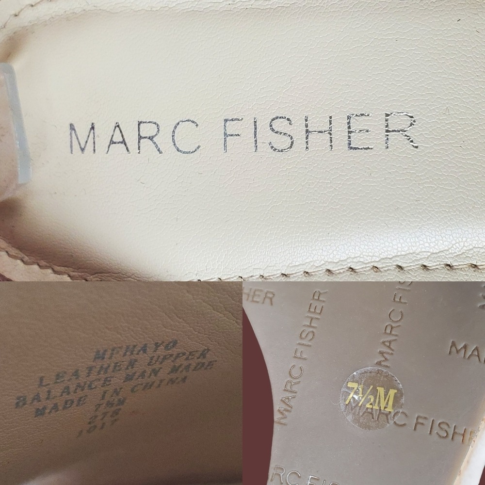 Marc Fisher Hayo Light Pink Scallop Suede Leather Cork Wedge Sandals Size 7.5 - Picture 12 of 13